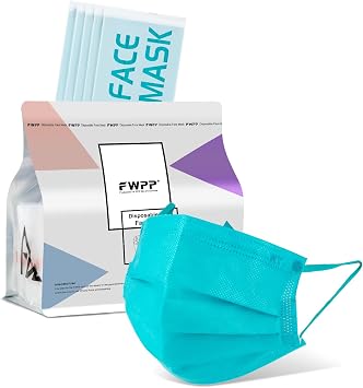 Adult 4 Ply Disposable Face Masks, Elastic Ear Loop Face Mask, Breathable Non-woven Fabric Green, Individually Wrapped Pack of 50