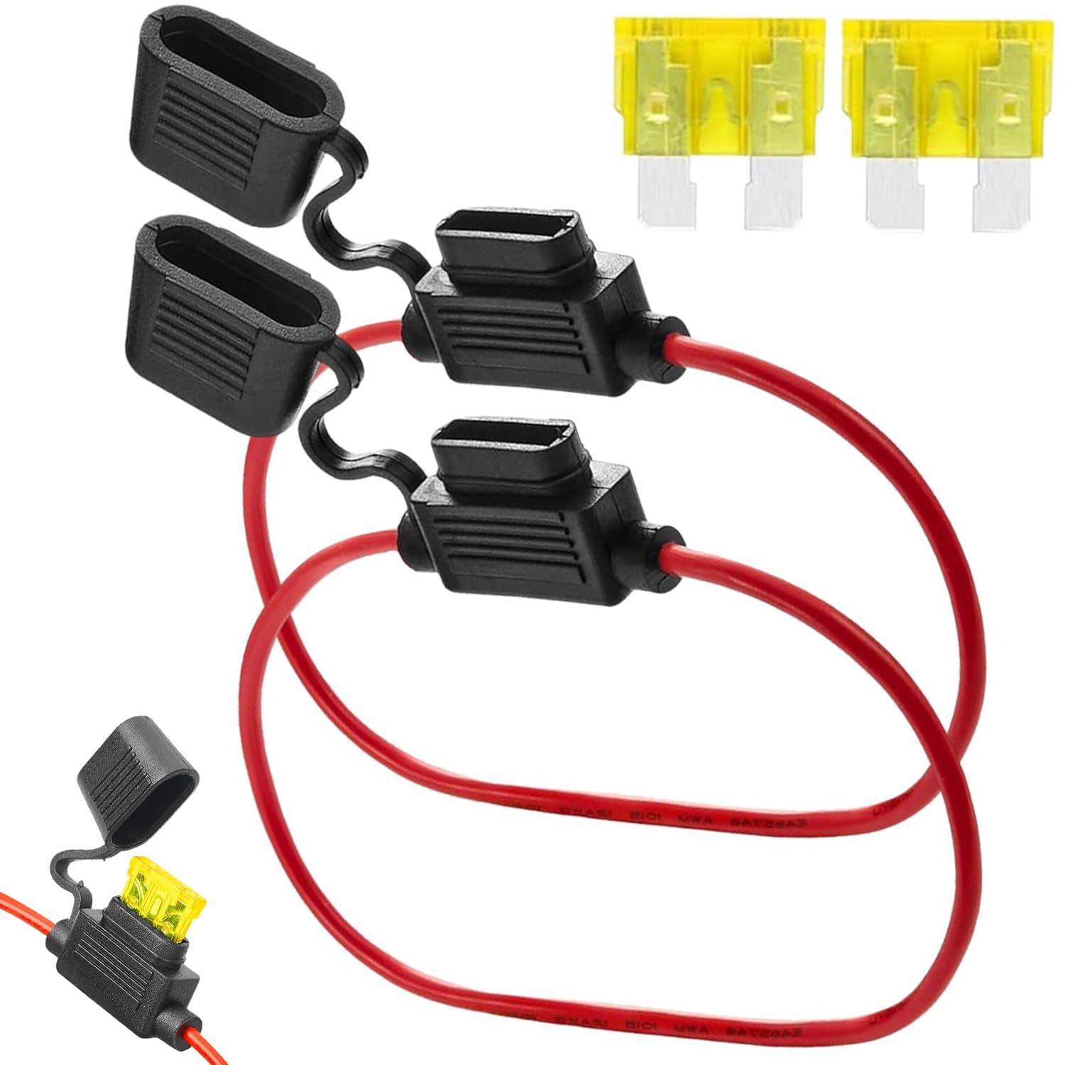 2 Pcs Inline Fuse Holder 12v Standard, Blade Fuse Holder 14AWG, Waterproof FusesHolder, Blade Automotive FusesHolder with 20A fuses for Car, Truck, Motorcycle, Boat