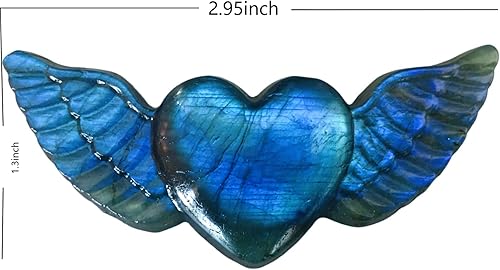 Miniatura 5 de Corazón de labradorita, corazón de cristal, piedras de labradorita, corazón de cristal curativo con alas