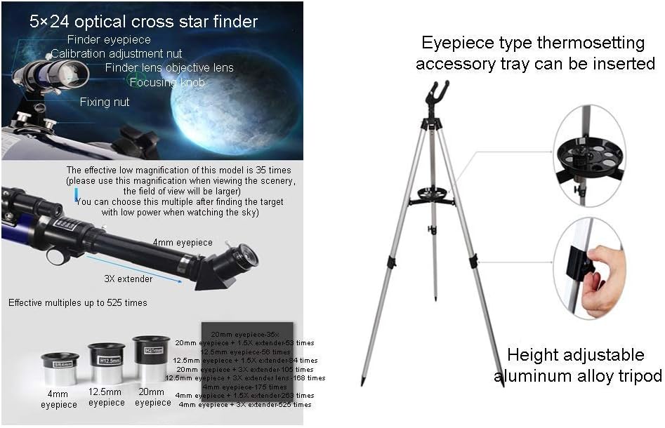 Telescopes for Astronomy Stargazing Student Kids Telescope 45° Full Erect Zenith Mirror High-Definition Sky Viewing Adult Entry Astronomical Telescope (Blue Package 2)