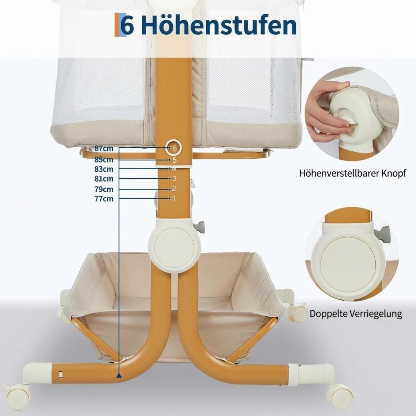3 in 1 Baby-Beistellbett mit Weich Matratze | Sicher Getestet & Vielseitig Einsetzbar, 7-Fach Höhenverstellung, Faltbare Seitenwand mit Rollen für Zuhause und Unterwegs
