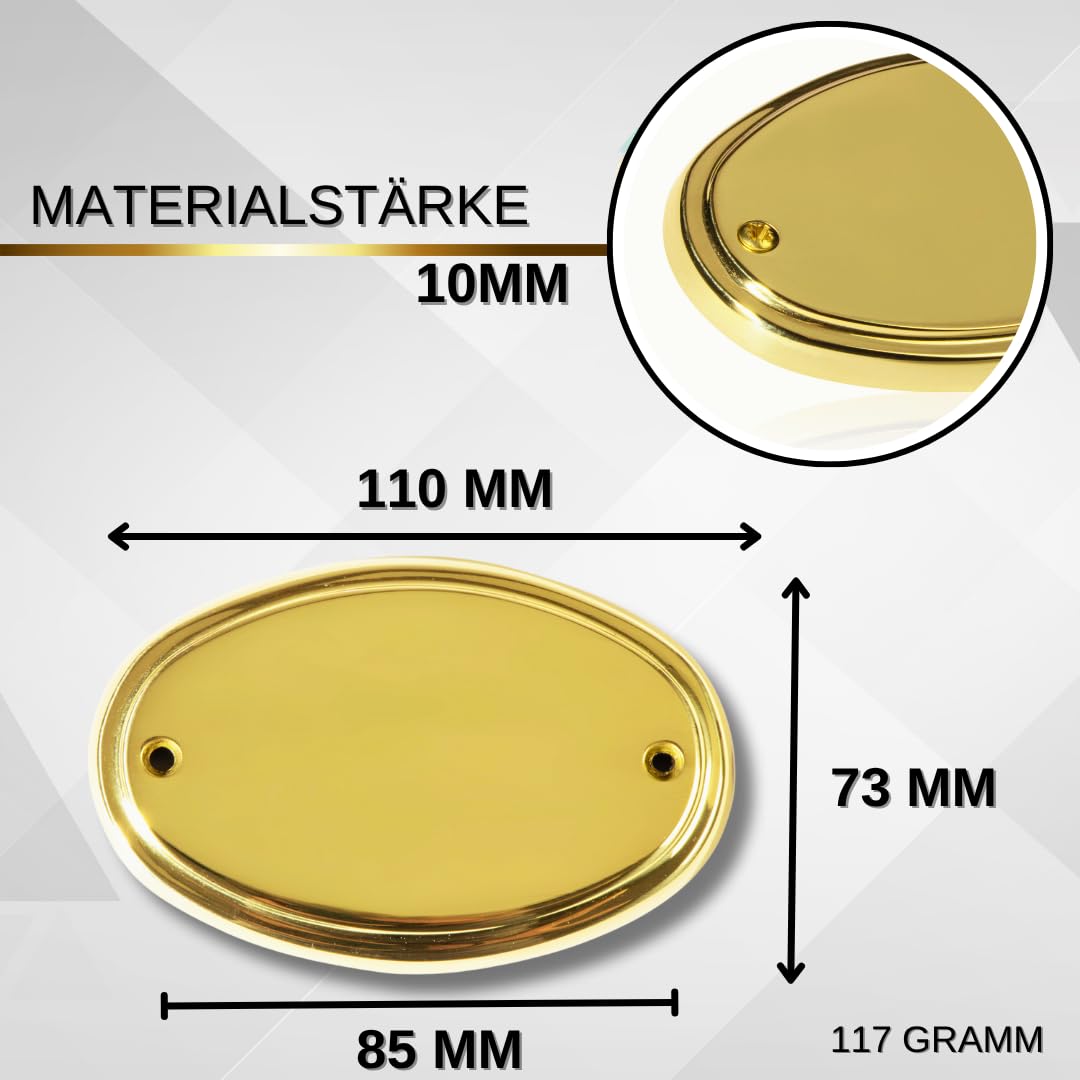Edel Design Ovales großes Messing Schild - Türschild - Länge 11,1 cm, Breite 7,3 cm, Höhe 0,5 cm mit individueller Gravur