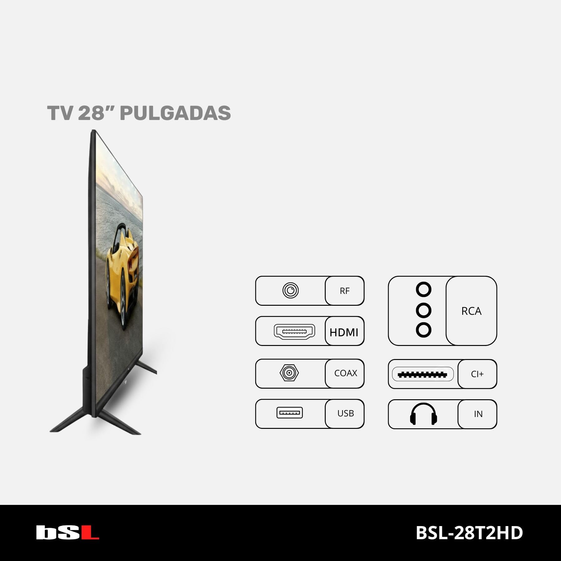 TV 28" pollici BSL-28T2HD TV LED HD 1366x768 | 60Hz | USB | DVBT2 HD HEVC | DVB-S2 | HDMI