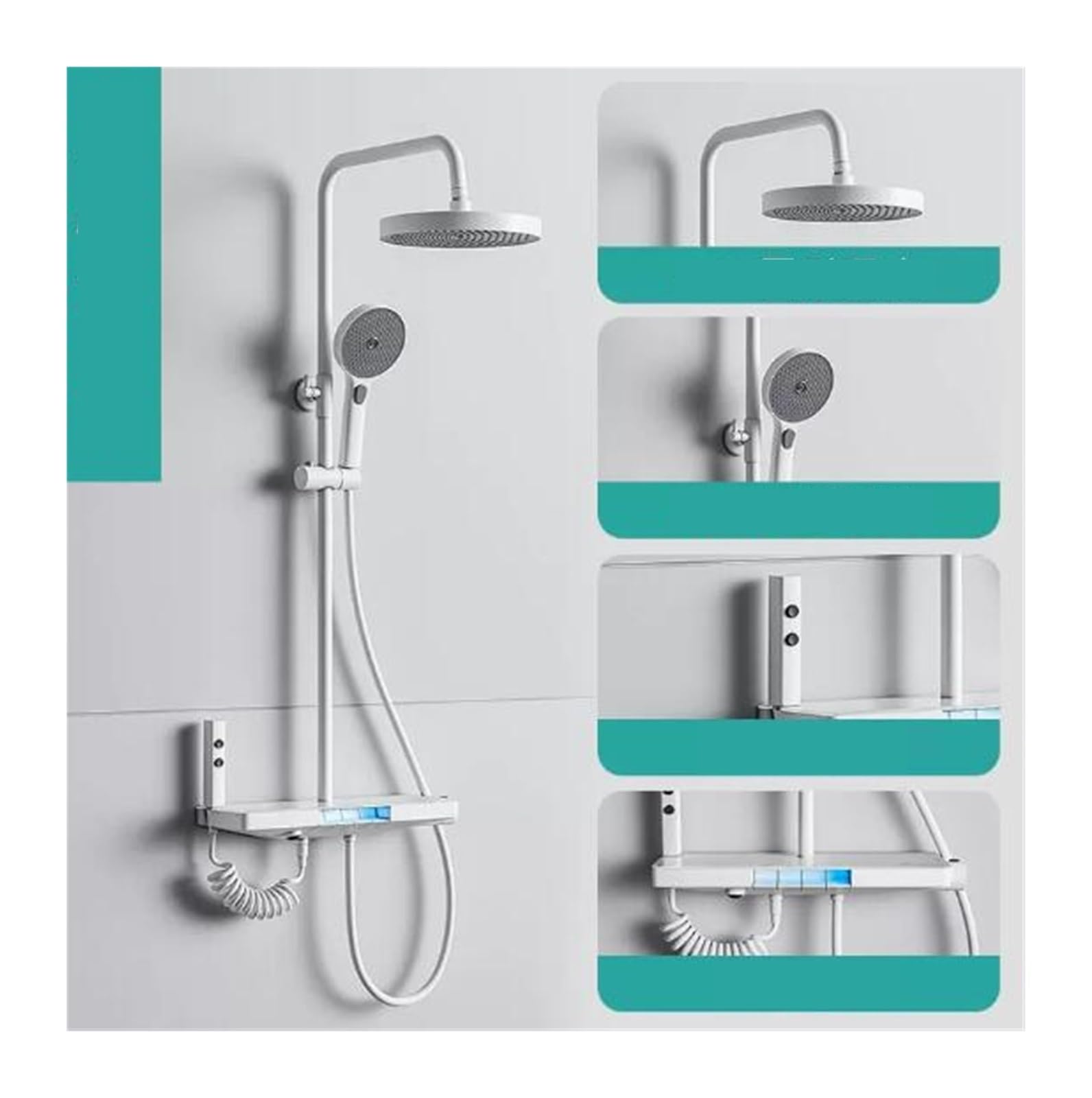 Soywim Round White Shower System, Constant Temperature Shower Gun ，Gray Intelligent Digital Display Household Suit ，Piano Key Pressurized Tap(Round White)