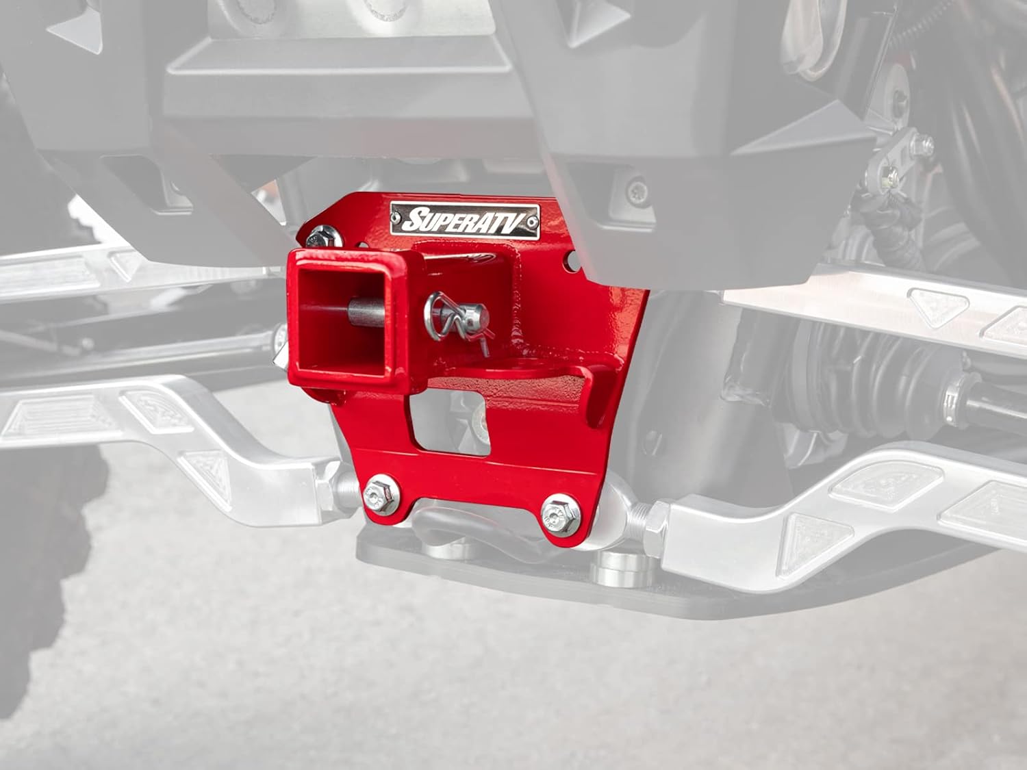 SuperATV 2'' Rear Receiver Hitch for Polaris RZR XP 1000 / XP 4 1000-18 mm Sockets | Red | Includes Cotter Pin and Hitch Pin | Made of 3/16” Heavy-Duty Steel | Tow up to 1500 Lbs.