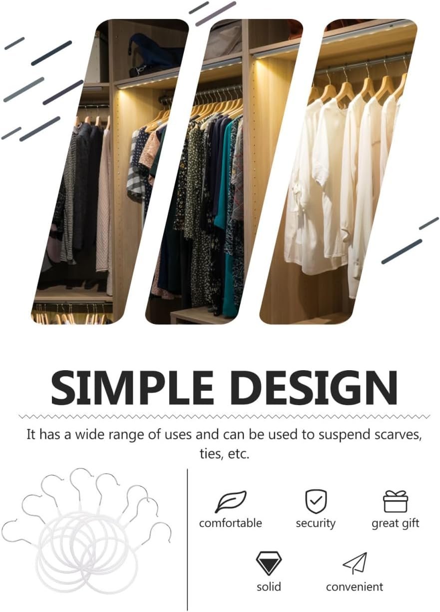 Milisten 8pcs White Metal Plastic-Coated Round Tie Hangers Scarf Organizer Rings Closet Storage Rack for Home Wardrobe Accessories