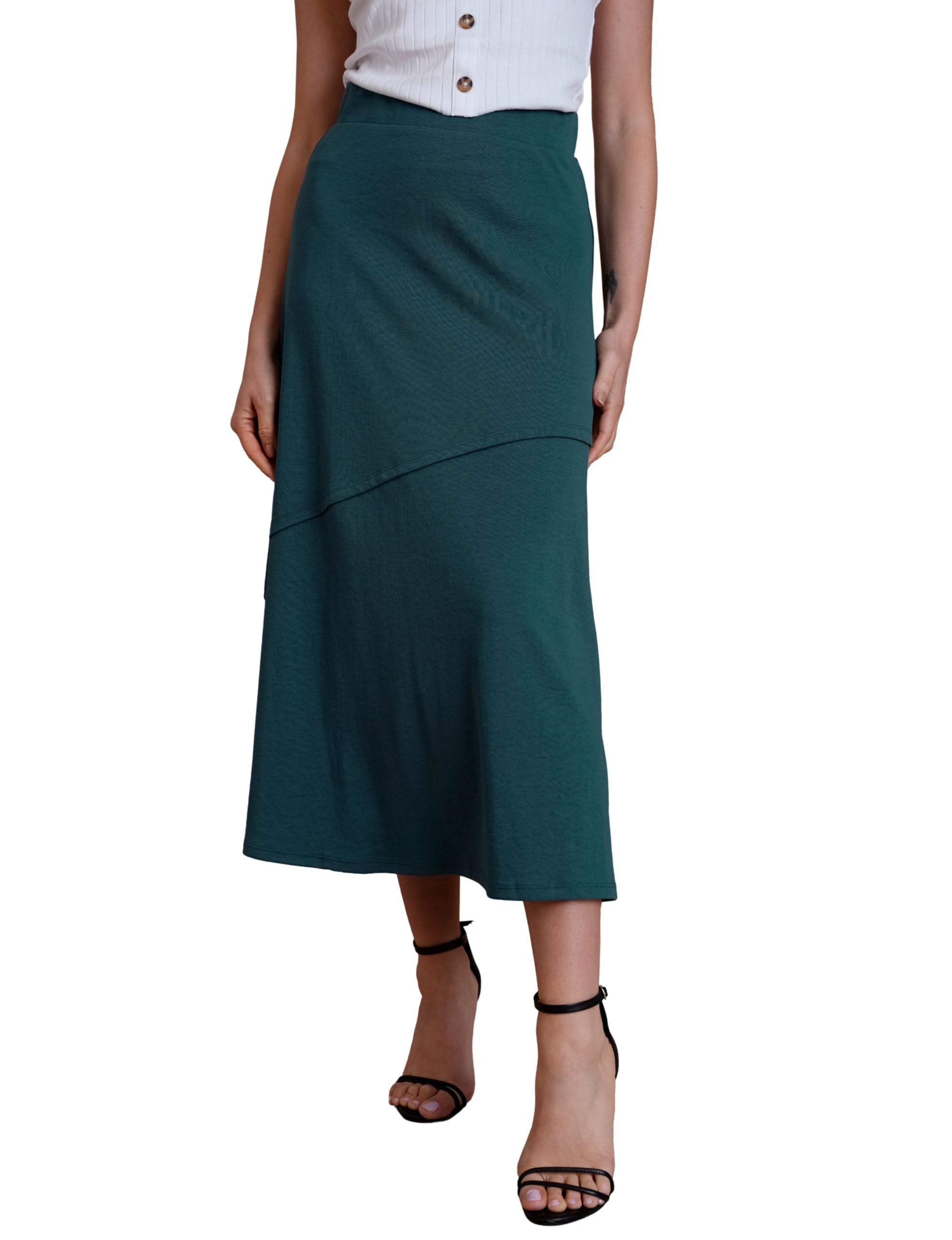 Enorsia Women's Green Classic Seam Detail Jersey Skirt In Size 18