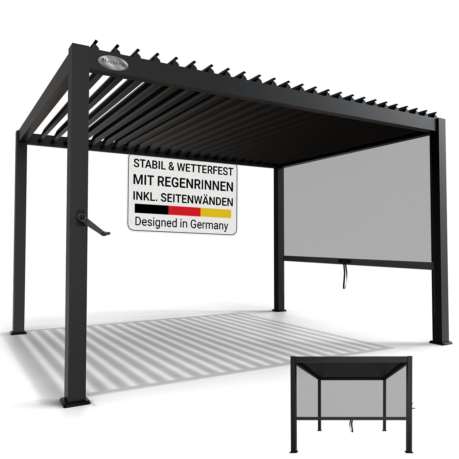 Juskys Lamellendach Tahiti 3x4 m – Terrassenüberdachung inkl. Seitenwand 3 m