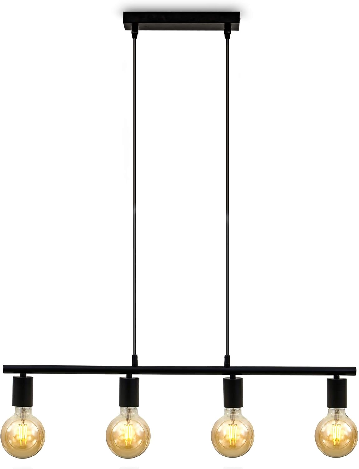 B.K.Licht I Lámpara de suspensión I Vintage I Retro I Negro mate I 4 llamas I Toma E27 I 120x75cm (HxW) I sin bombilla I Lámpara de suspensión I Lámpara de techo