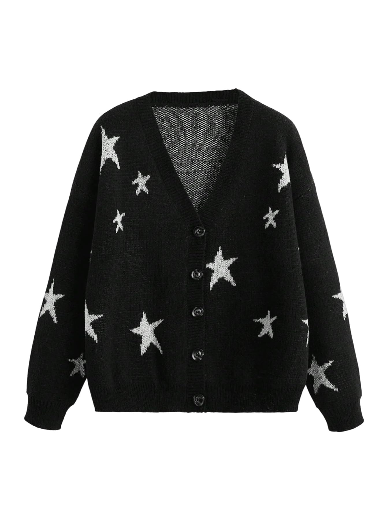 Womens Star Graphic Cardigan Sweater Grunge Punk Button Up Long Sleeve V Neck Knit Outerwear