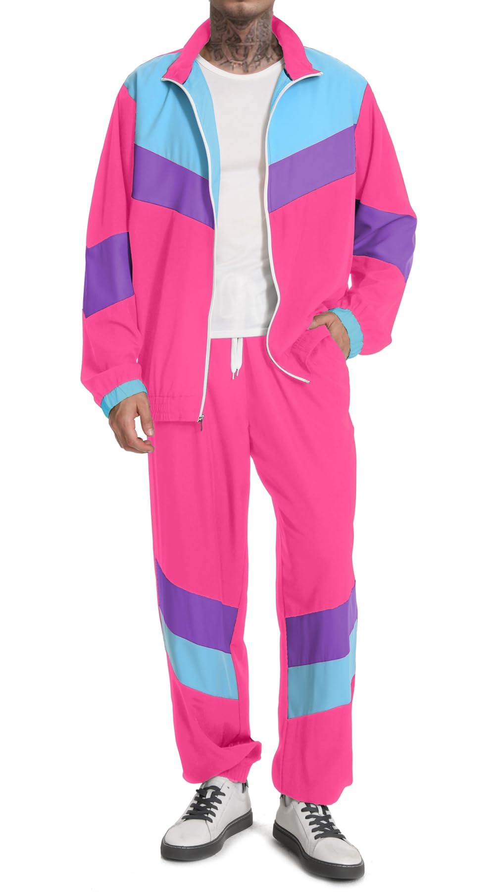 UOUA 80s Outfit Men 90s Tracksuit Costumes Halloween 70s Windbreaker Jacket Track Suit 2 Piece Hip Hop Set