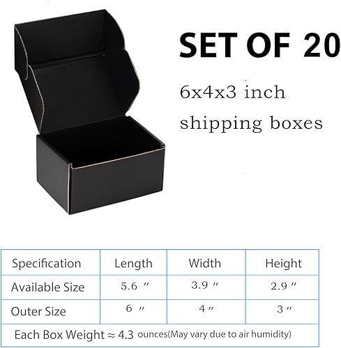 Miniatura 8 de Juego de 20 cajas de envío de 9 x 6 x 2, cajas de cartón corrugado color negro, para embalaje de suministros de pequeñas empresas, cajas de
