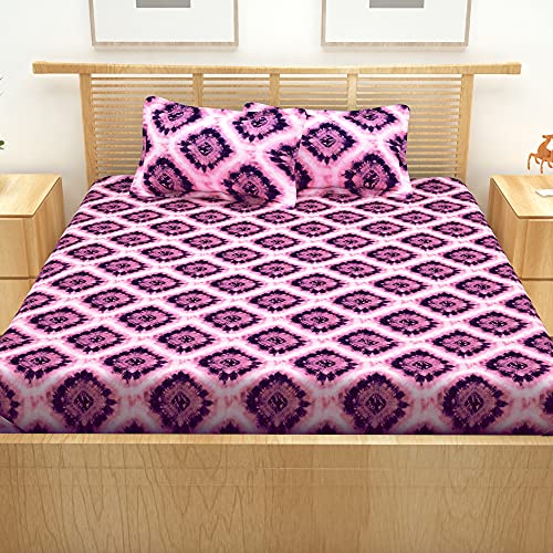 Image of Story@Home Magic Ethnic Collection Bandhani Cotton 1 Bedsheet for Double Bed and 2 Pillow Covers - Pink