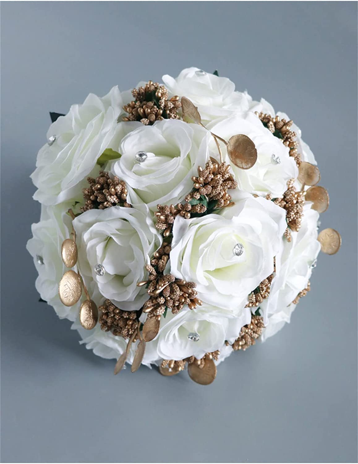 Sposa con in Mano Un Bouquet di Rose Bianche Artificiali, lanciato per la Cerimonia Nuziale e l'anniversario (Monocolore)