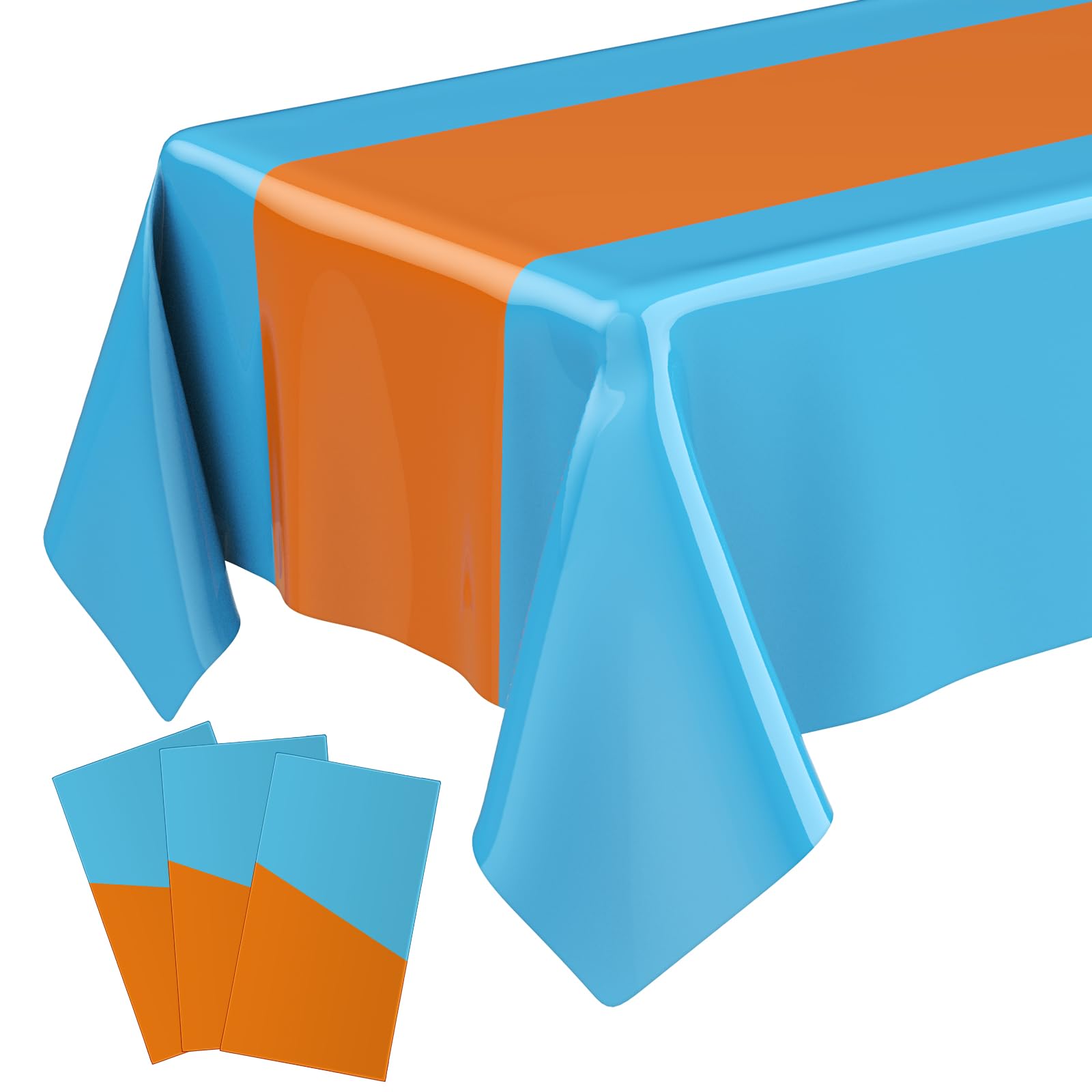 Oudain 3 Pcs Blue & Orange Party Tablecloth 54 x 108 Inch Party Decoration Plastic Rectangle Table Cloth Waterproof Table Cover for Girl Birthday