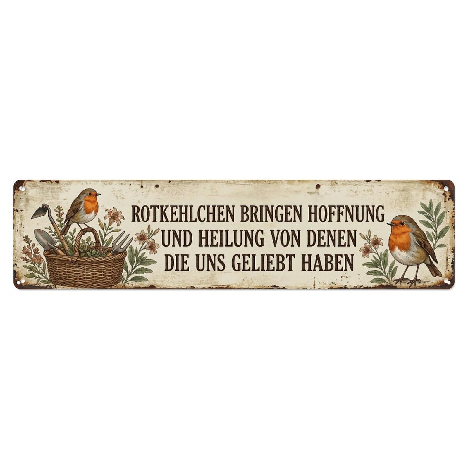 Robin Bird Garden Quote Hoffnung Metal Tin Skinny Sign Plaque Wall Decor for Cafe, Club Bar, Office, Home Garden Metal Poster 4x16Inch