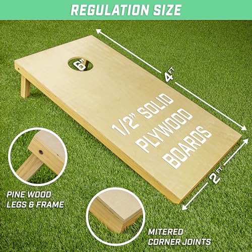 GoSports Solid Wood Premium Cornhole Set - Choose Between 4 Feet x 2 Feet or 3 Feet x 2 Feet Game Boards, Includes Set of 8 Corn Hole Toss Bags - Image 3