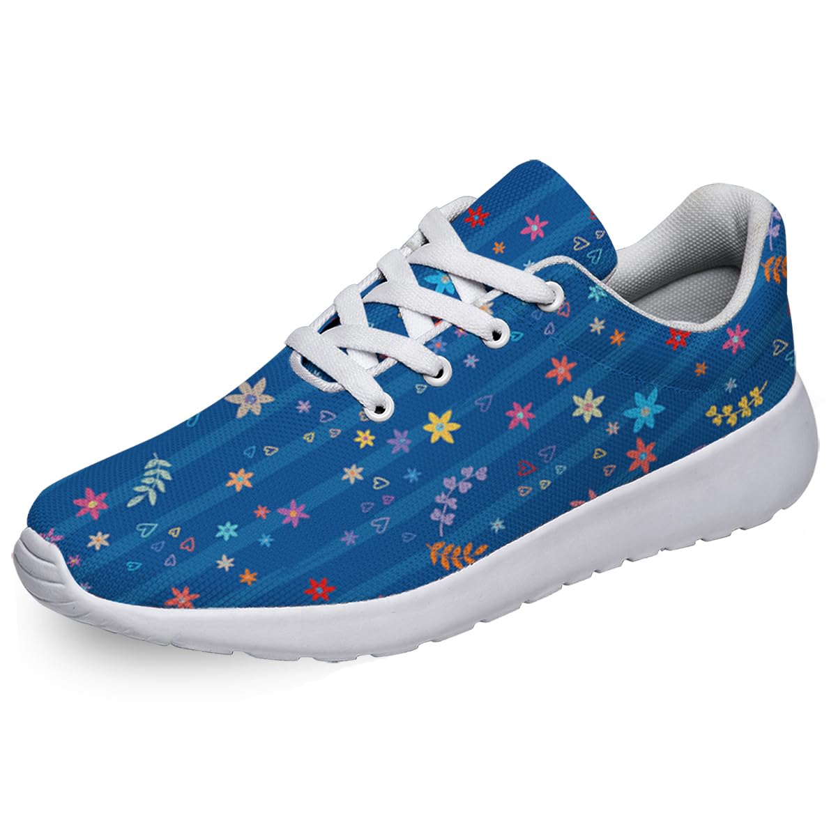 Women Men Cute Floral Shoes Personalited 3D Print Running Shoes Athletic Tennis Sneakers White Size 10.5