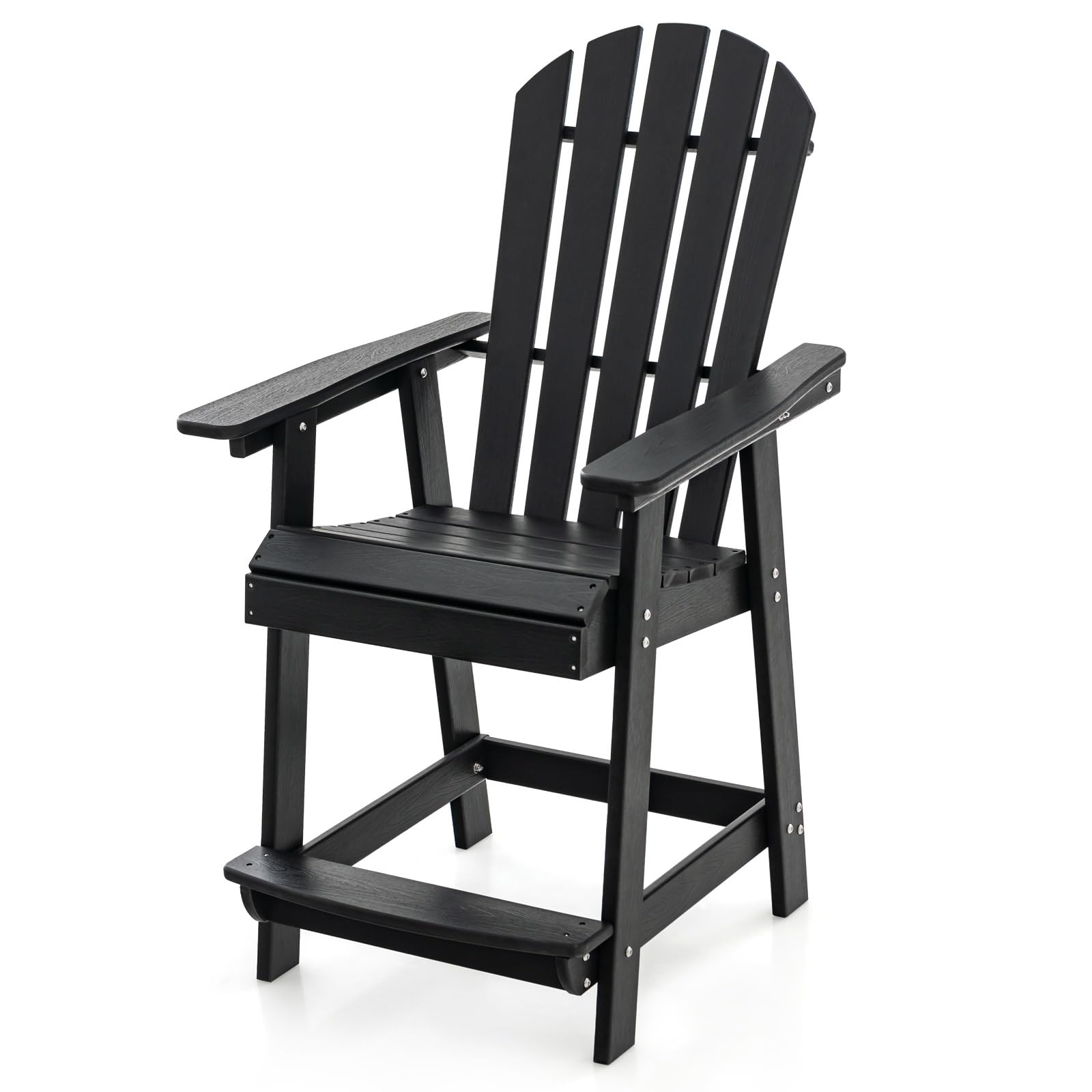 RELAX4LIFE 1/2PCS Outdoor Adirondack Chair, Weather Resistant HDPE Counter Height Patio Bar Stools with Armrests & Footrest, Garden Adirondack Lounger Armchair Dining Deck Chair (1, Black)