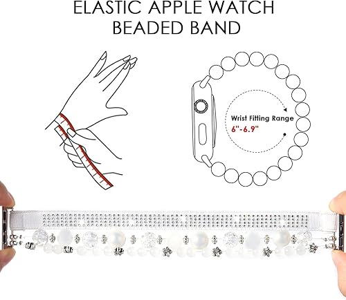 Miniatura 7 de CAGOS - Pulsera de abalorios compatible con Apple Watch Band 1.496 in 1.575 in (38 mm  40 mm), banda elástica para iWatch Series SE654321 (blanco