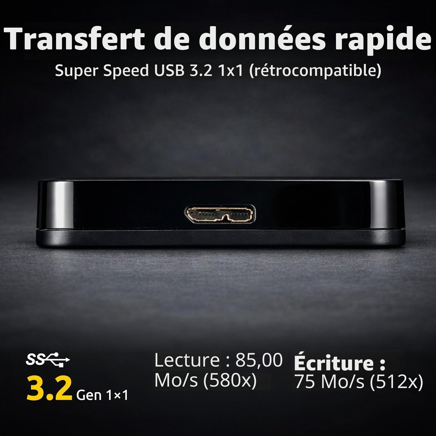 Intenso Disque Dur Portable 2,5" 1 to - Disque Dur Externe avec USB 3.2 Super Speed Gen 1 x 1 - Stockage Rapide au Design Compact - 5400 TR/Min - Cache 8 Mo - Plug & Play - Certifié reconditionné
