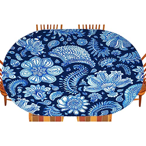 Paisley Oval Fitted Tablecloth, Paisley Style Print, For Kitchen Dining, Party, Holiday, Christmas, Buffet, Fits 48" X 68" Table #TOP26