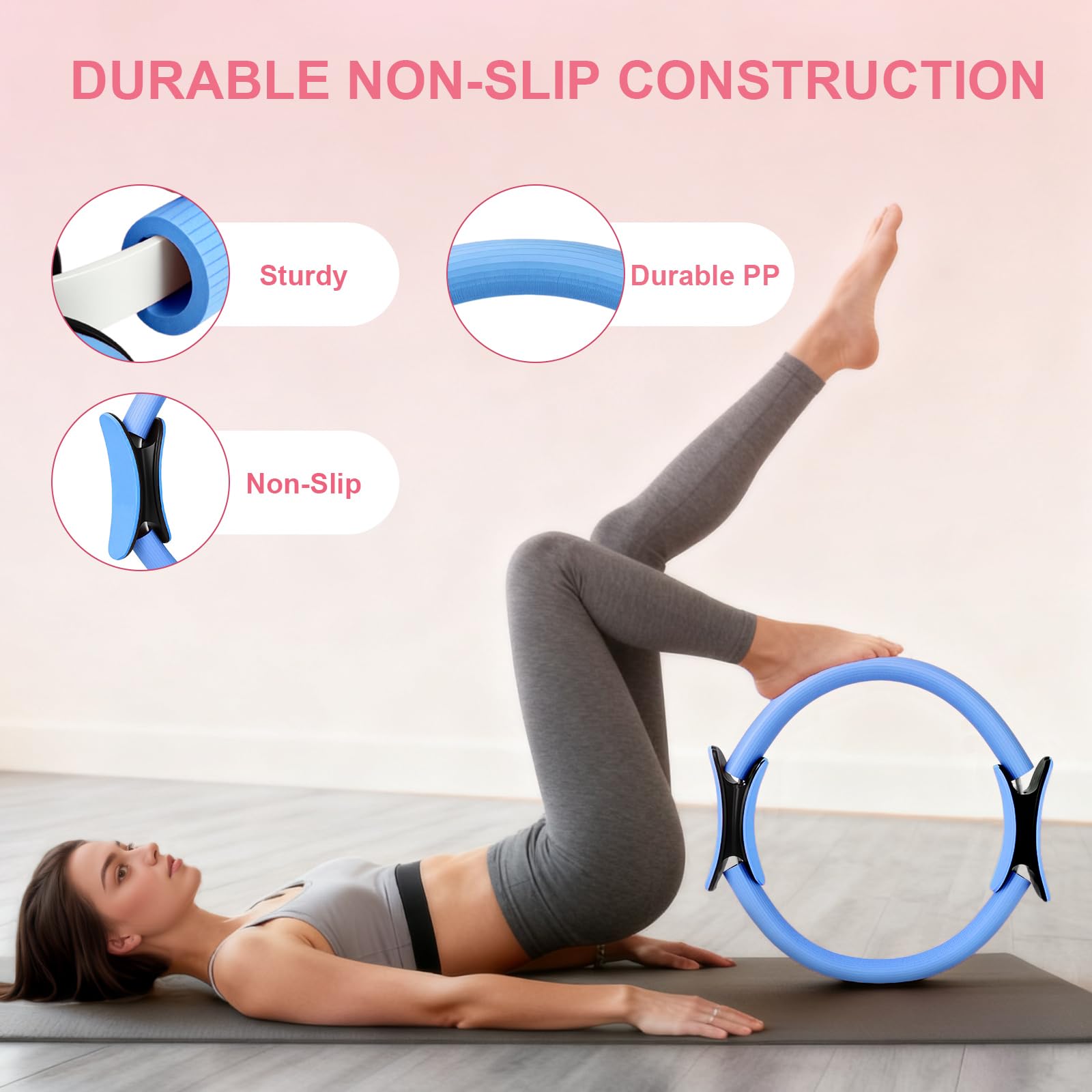Zestaw do pilatesu domowego dla kobiet – 14 szt. zestaw sprzętu do pilatesu z pierścieniem do pilatesu i piłką, 5 opaskami oporowymi itp., akcesoria dla początkujących, treningi domowe, zawiera