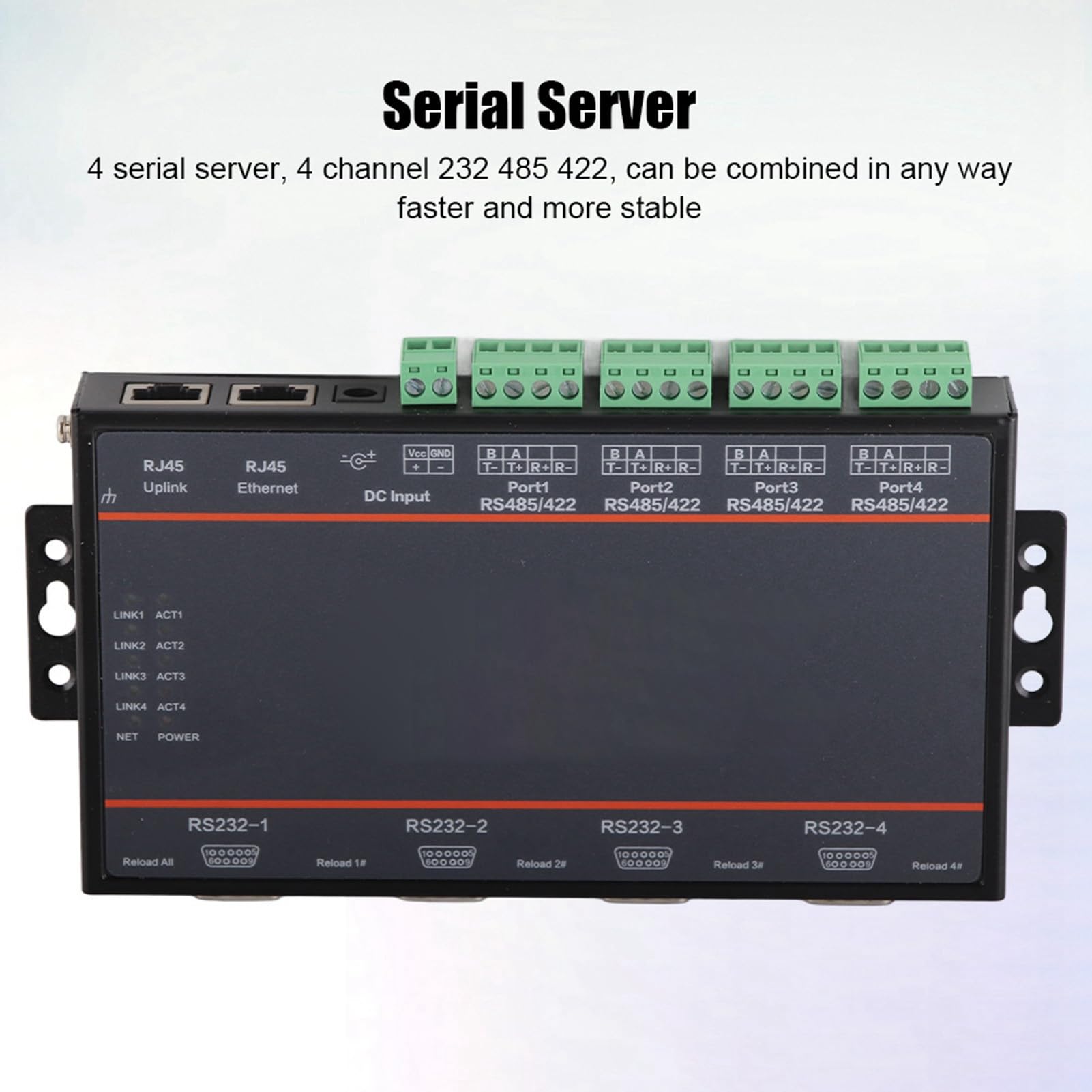 Servidor Serie HF - 5142B, convertidor RS232/485/422 a Ethernet de 4 Puertos, Grado Industrial con Amplio Voltaje 5-36 V, antiprotección para Control de Acceso y monitoreo de