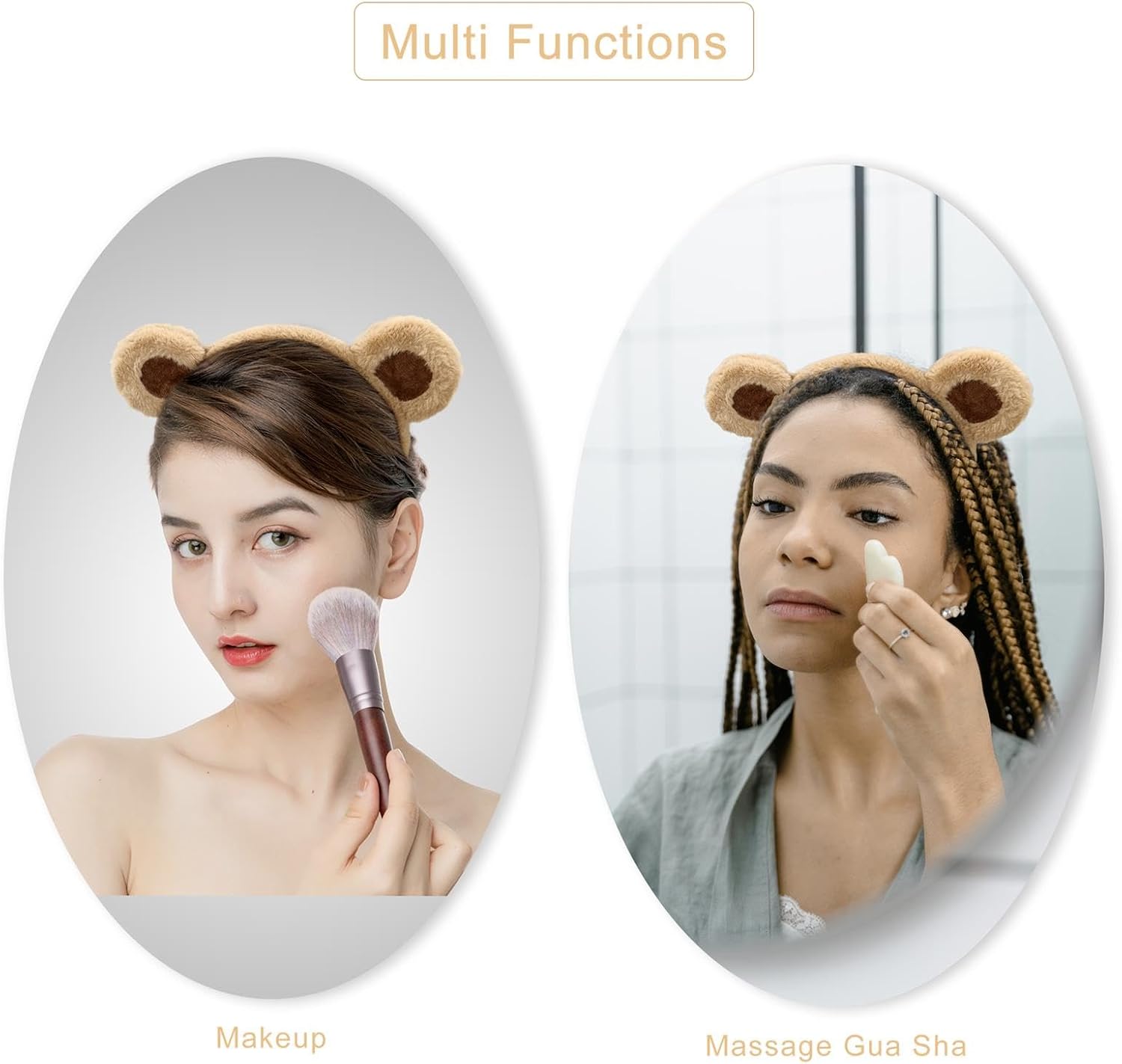 Beviliu 10p Brown Bear Ears Headband, Cute Hairband Fluffy Animal Head Wear for Party Cosplay Makeup Washing Face Halloween Costume Christmas - Image 3