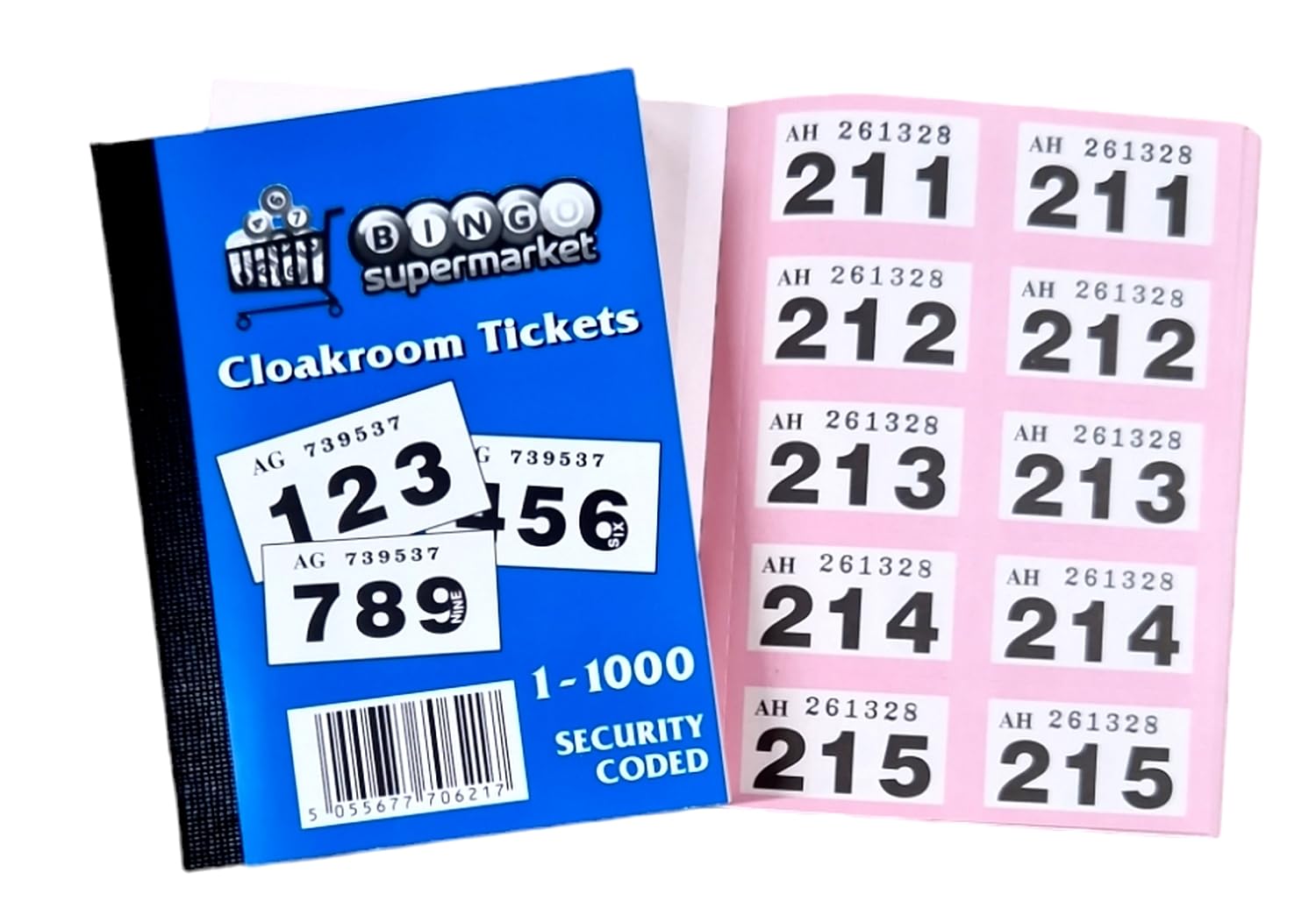Bingosupermarket Raffle Tickets, 1-1000 Cloakroom, Pack of 5 (Pink) โ image 1