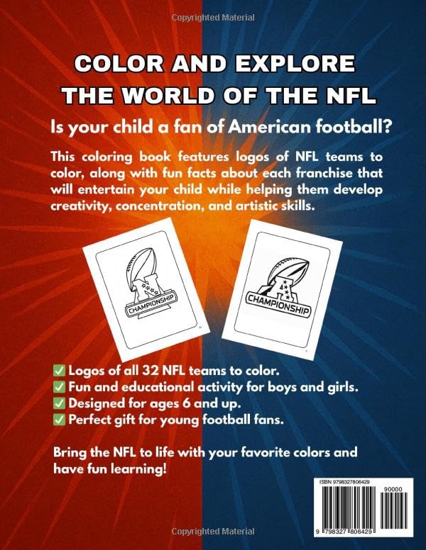 Red Zone American Football Logos Coloring Book: Sport Coloring book for Kids and Adults (Perfect Football Fan Gift) image 2 of 2 B0D6G3L1D8