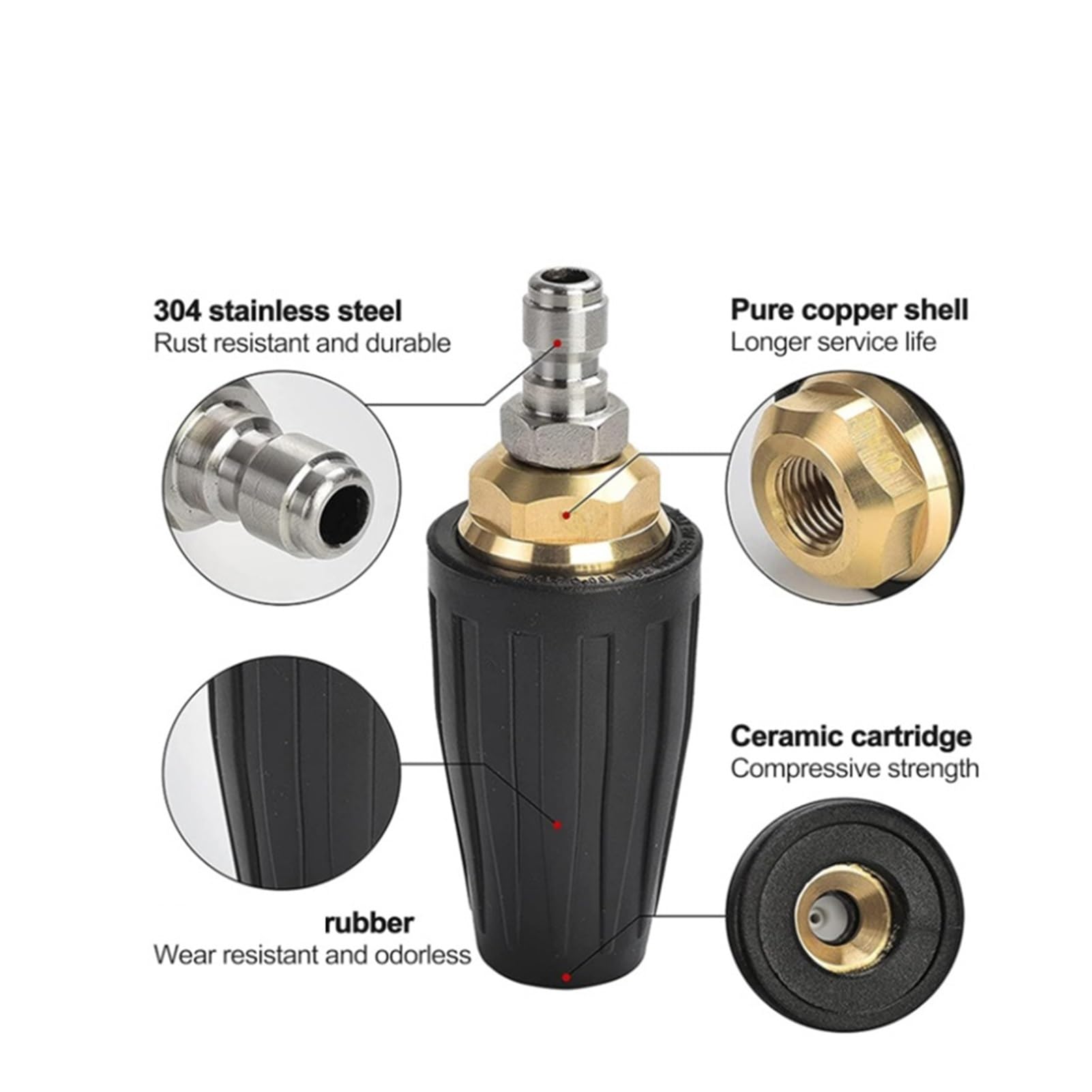 Turbodysza myjki ciśnieniowej, szybkozłącze 1/4", 4000 PSI, kryza 3,0–6,0 GPM Obrotowa mosiężna dysza do skutecznego czyszczenia betonu, cegieł, łodzi i podłóg garażowych(5.5gpm)