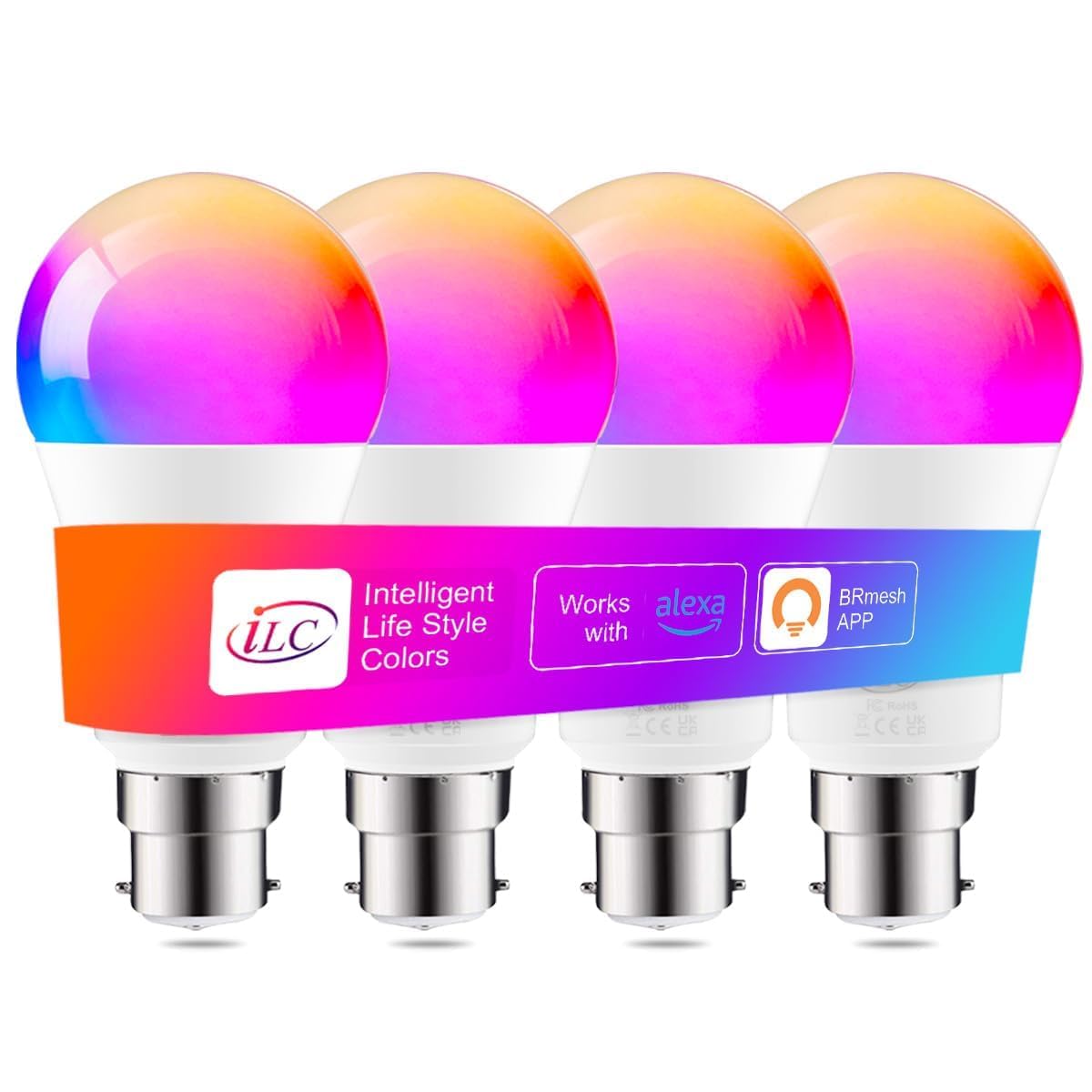 Alexa Light Bulbs, 12W B22 Smart Light Bulb, Work with Alexa (Echo Devices Required), LED Colour Changing Light Bulb, Color Temperature Tunable 2700K-6000K+RGB Bayonet (4 Pack)