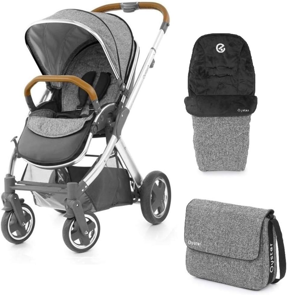 Oyster 2 Pushchair (Mirror Tan Handle) With Wolf Grey Colour Pack Bag and Footmuff