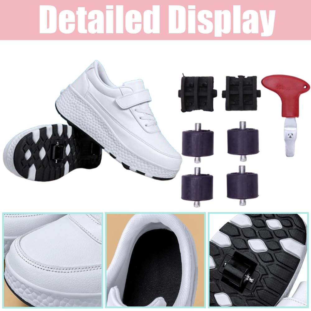 Hixingo Chaussure a Roulette pour Fille Garçons, Chaussures a roulettes avec Roues Chaussures de Skateboard, Patins à roulettes Noir & Blanc, Crochet et Boucle Basket à roulettes