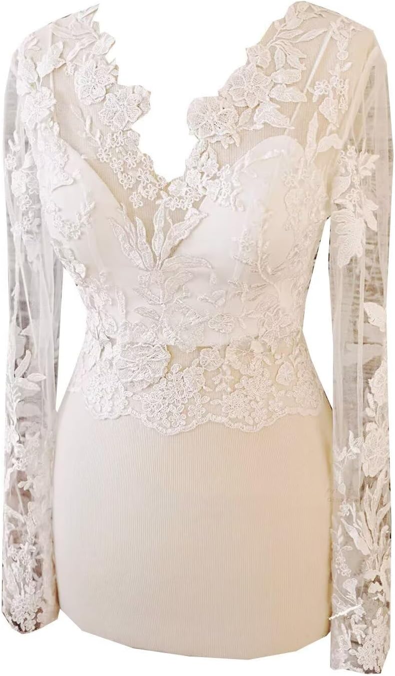Mollybridal 2026 Romantic Flower Lace Embroidery Wedding Bridal Jackets Wrap Hollow Back V Neck