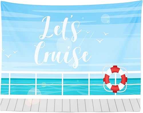 Miniatura 4 de CORFOTO Telón de fondo de fotografía de crucero de dibujos animados de 10 x 6.5 pies, tema náutico, decoración de fiesta de cumpleaños, océano