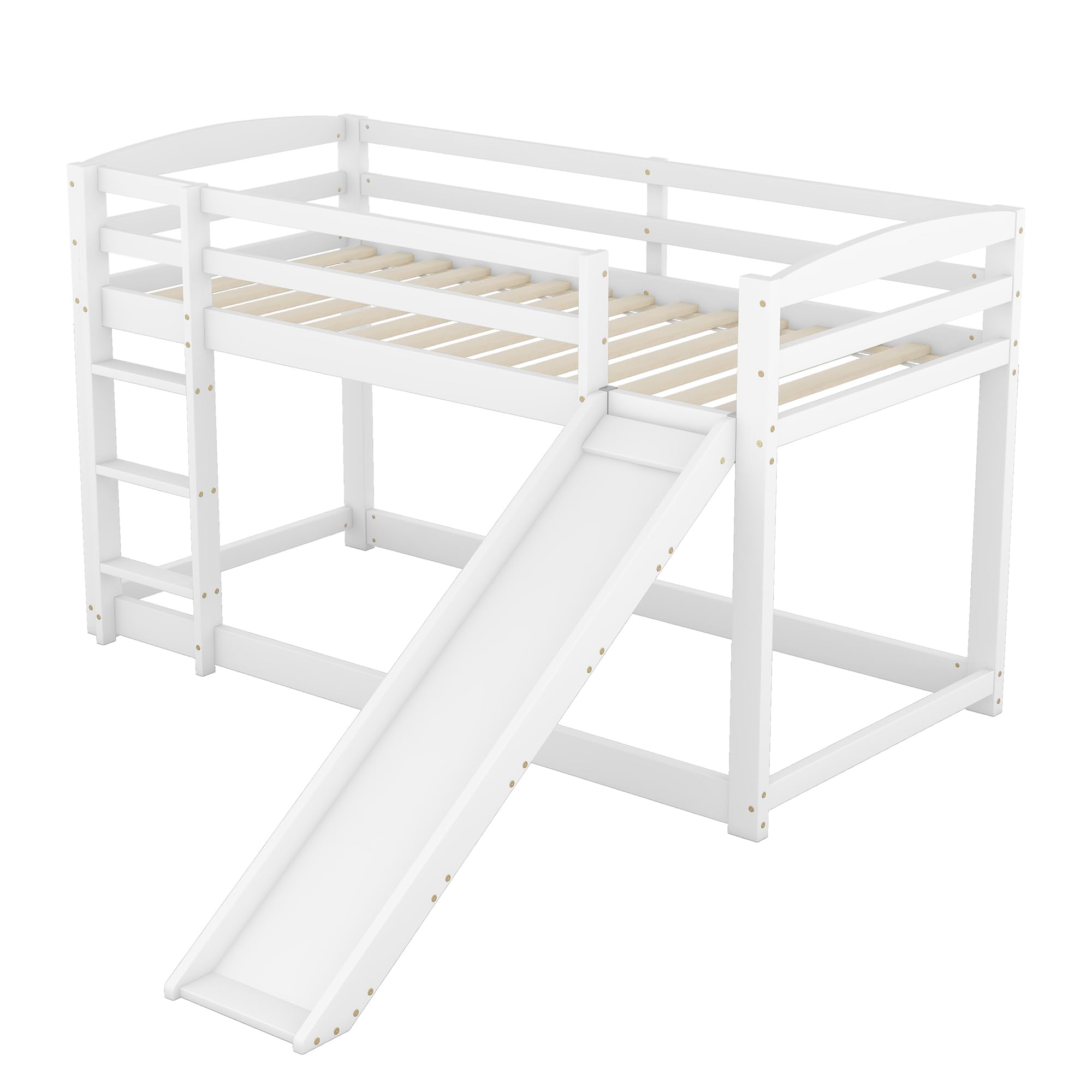 Azkoeesy Litera Infantil de 90 x 200 cm con tobogán y somier, con protección anticaída, Cama Individual, Cama para Adolescentes, Madera de Pino, Color Blanco.