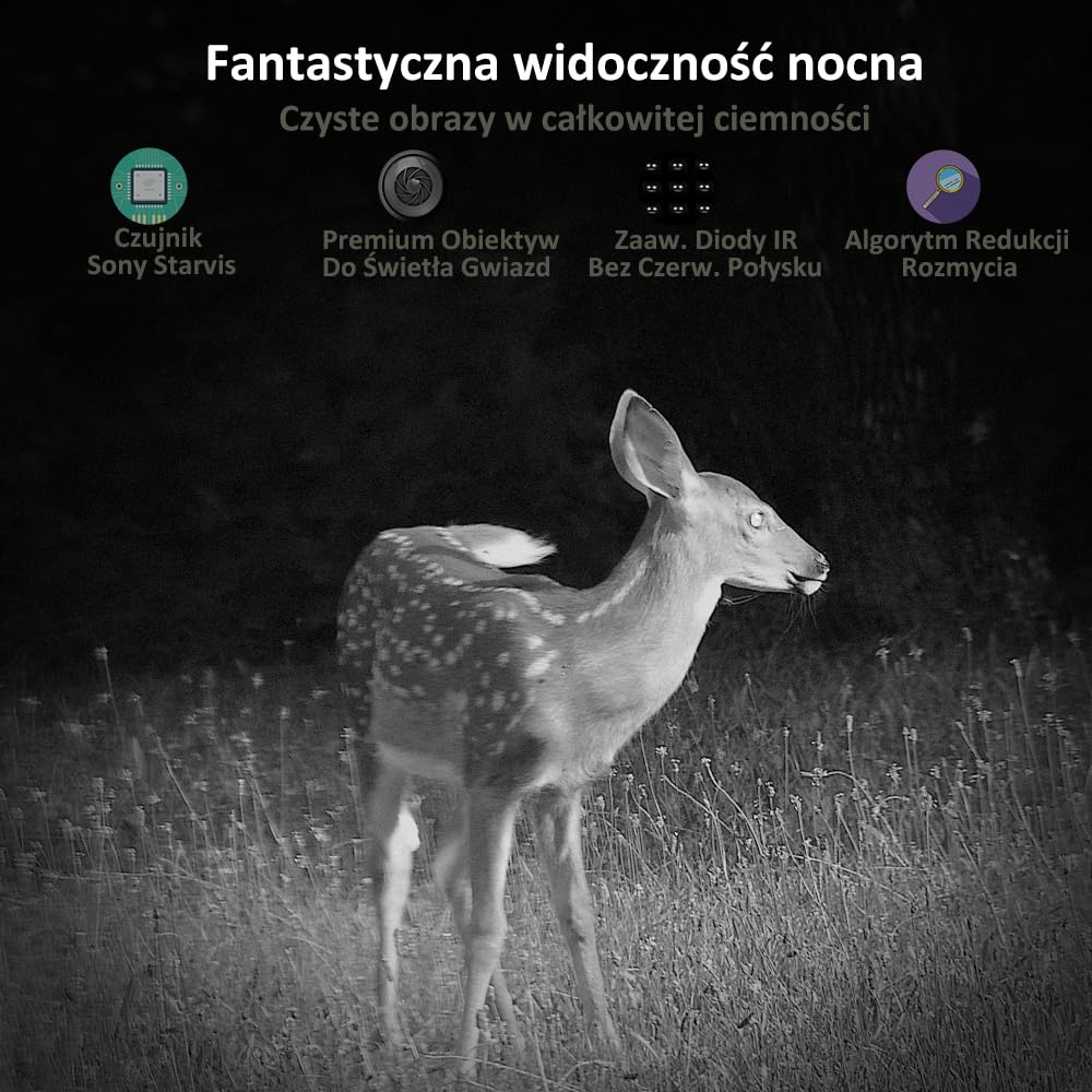 GardePro A3S kamera leśna z kartą SD o pojemności 64GB, kamera do obserwacji dzikich zwierząt 64MP 1296P H.264 z jasnym zakresem 30m bez podświetlenia na podczerwień, 0,1s szybki spust z widocznością