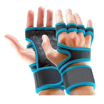 Leosportz Workout Gloves with Wrist Support for Gym Workouts,Pull Ups,Cross Training,Weightlifting,Calisthenics,WOD- Silicone Padding - Great Hand Grip&No Calluses (Blue Gym Gloves) - image, photos