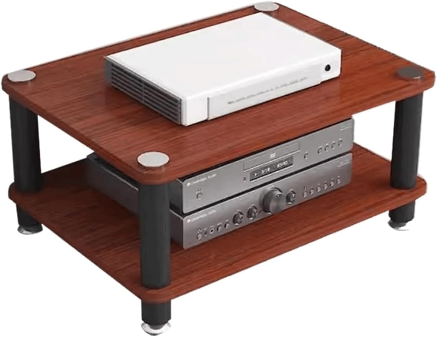 Audio Rack Multi-Layer Stereo Rack Audio Equipment Rack Audio Open Rack Cabinet Wooden HiFi Rack Audio-Video Shelving with Steel Pipe(Brown,2 Tier)