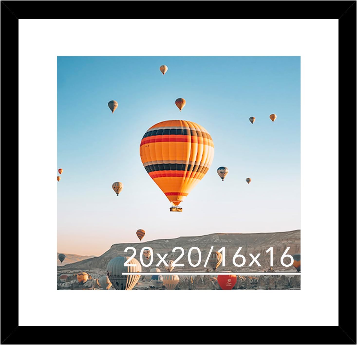 20x20 Picture Frame Black with 16x16 Mat, Display Photo 16x16 with Mat or 20 x 20 Without Mat, Wall Hanging Large 20x20 Poster Frame with Shatter Resistant Plexiglass, Black Black 20x20 inch