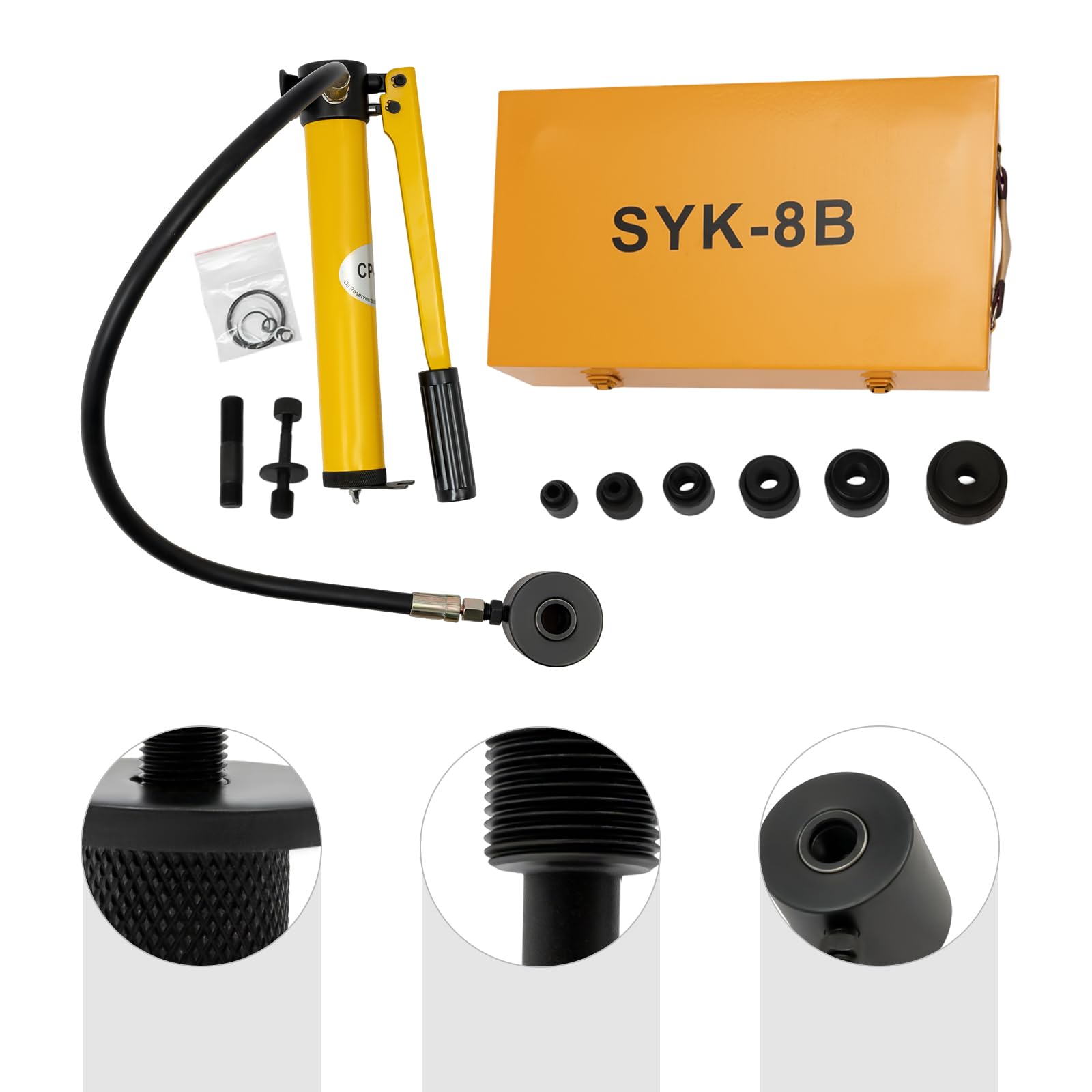 Set di punzonatrici idrauliche da 8T, perforatore idraulico, pompa idraulica, set in valigetta con 6 fori Ram sono adatti per molti materiali come alluminio e acciaio plastica.