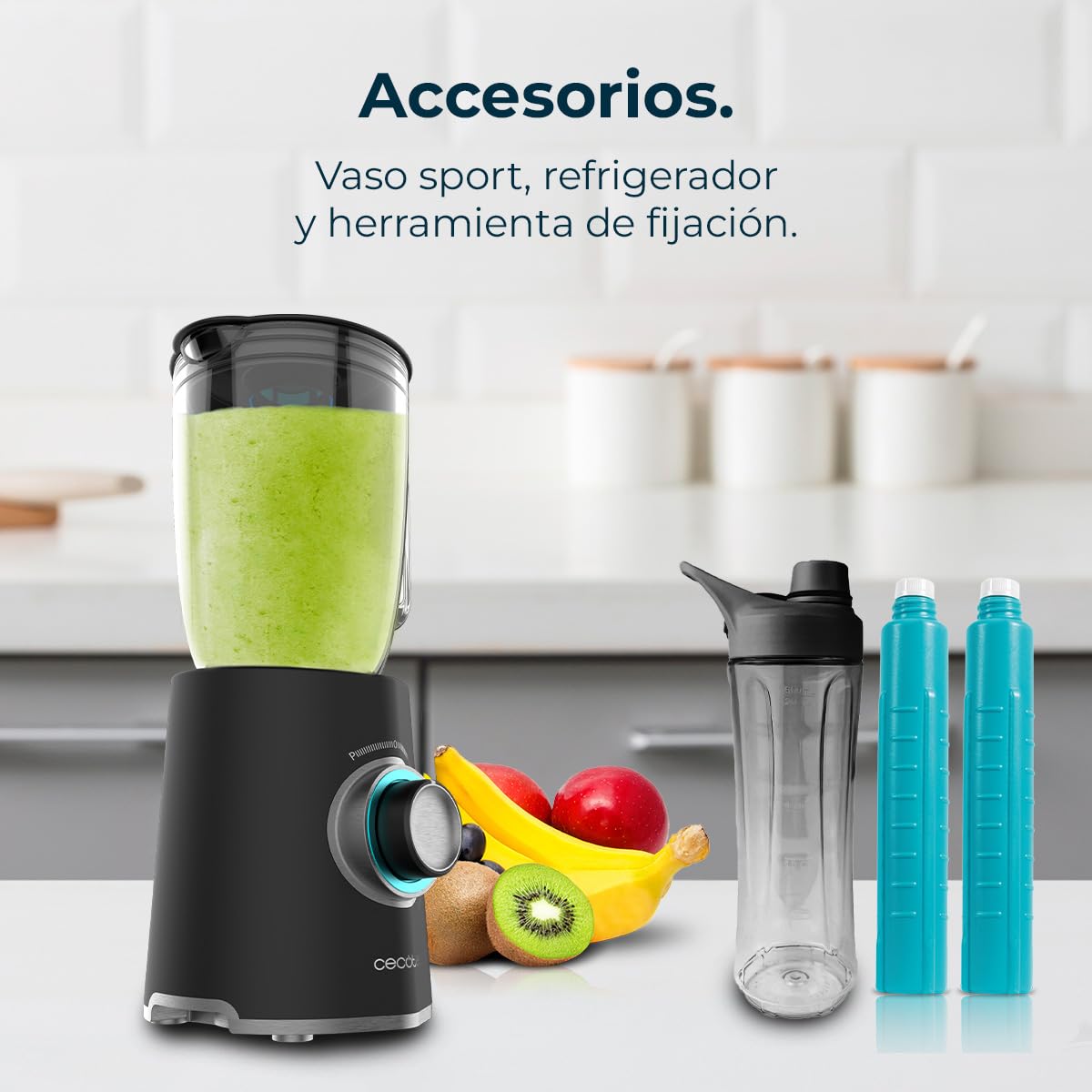 Cecotec Batidora de Vaso Power Black Titanium 2000MAX Mix Go. 2000W Potencia Máxima, Acacados en Acero Inoxidable, Cuchilla con Recubrimiento de Titanio Negro, Capacidad 1,5L — view 9
