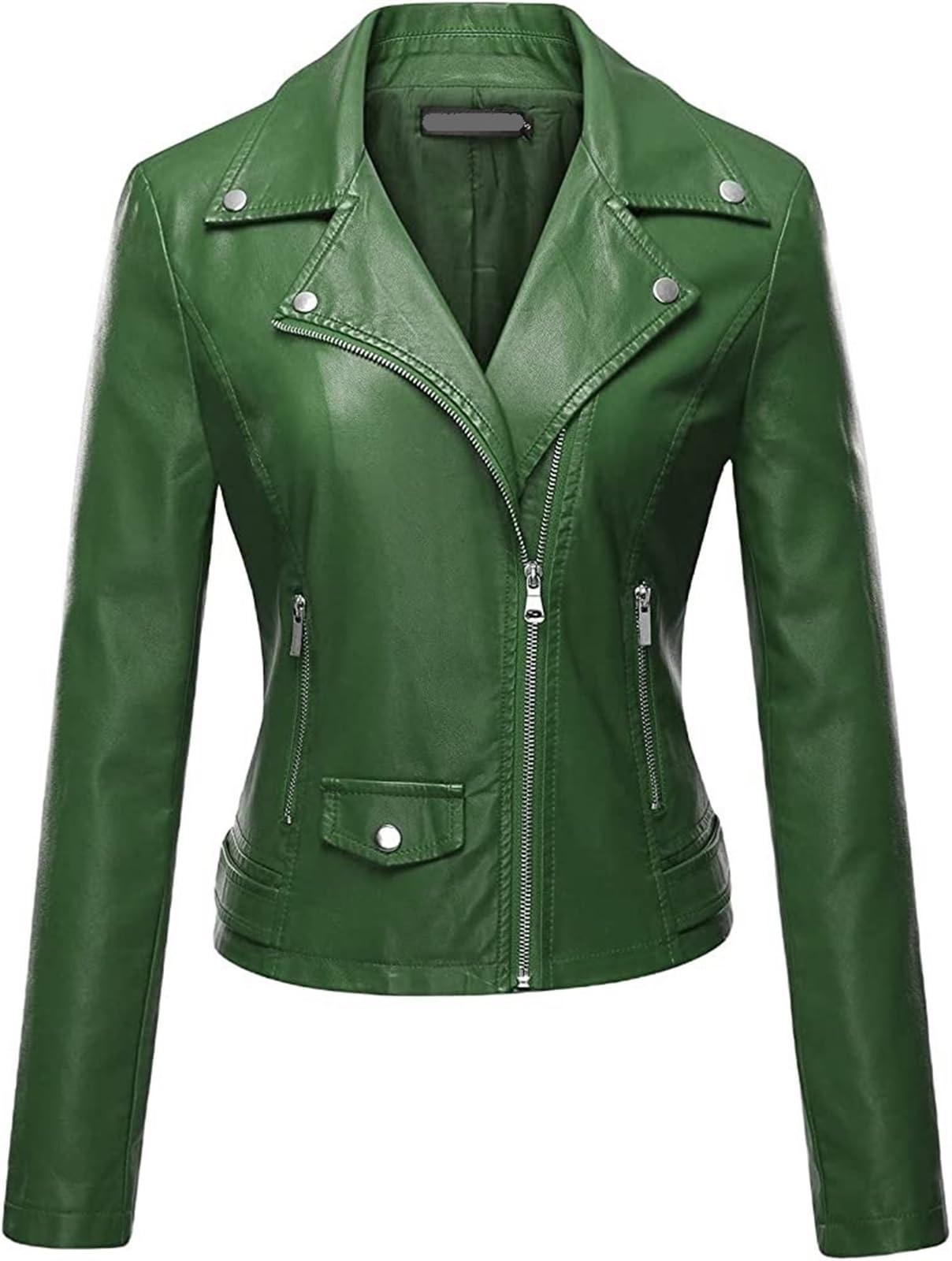 QLXYYFC Women's Leather Jacket, Biker Jacket, Transitional Jacket, Leather Women's Jacket - Lapels with Buckle (Color : Green, Size : XXL)