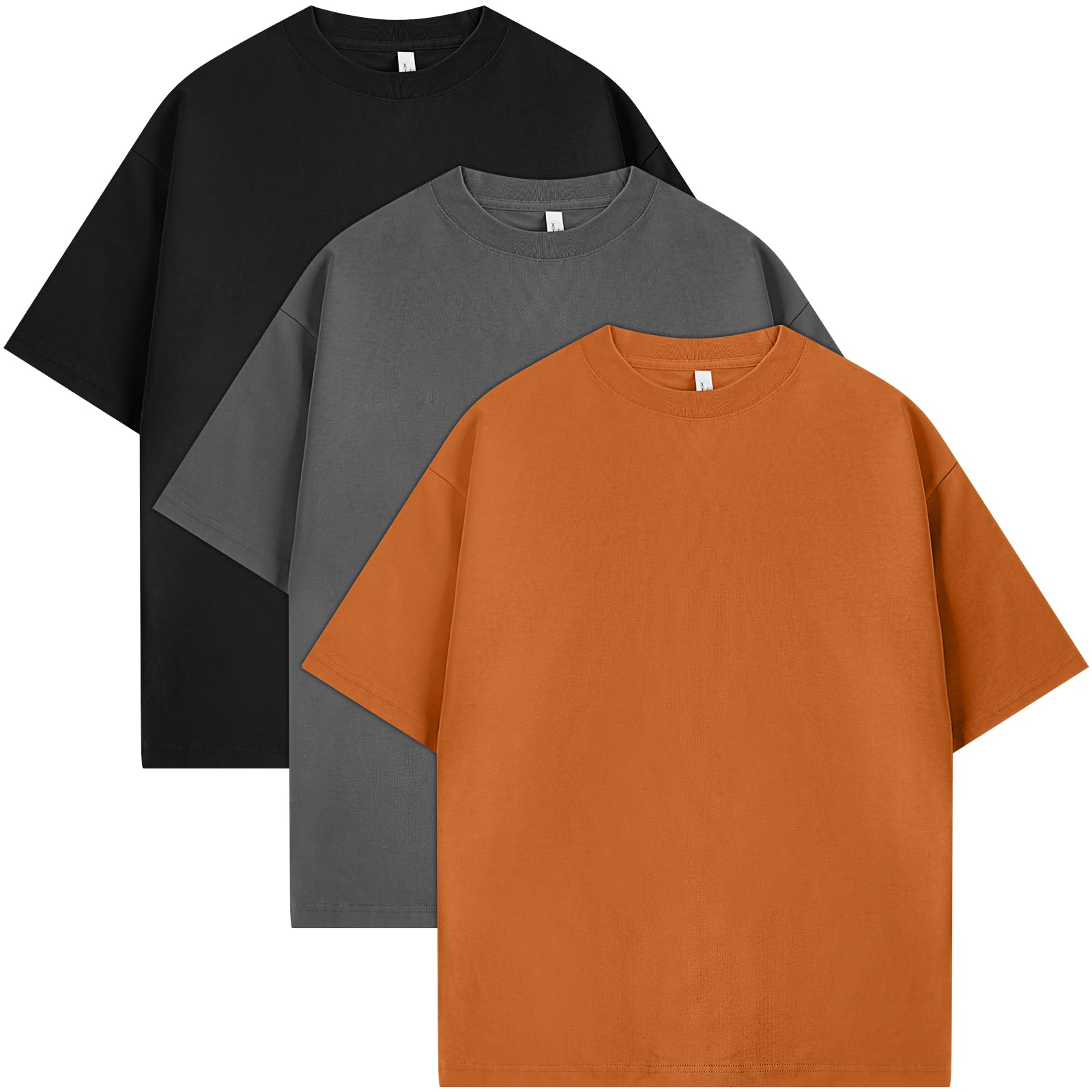 Eadali Lot de 3 t-shirts surdimensionnés pour homme et femme - Épaules tombantes - En coton épais - 280 g - Coupe ample - Manches courtes