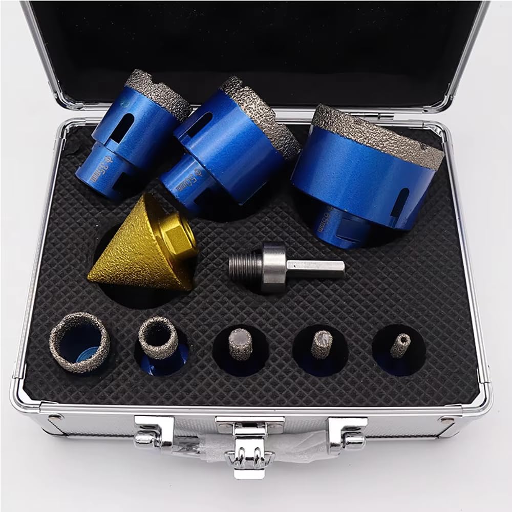 Juego de Brocas de Diamante Soldadas M14 con Chaflán Escalonado para Amoladora Angular, Piedra, Azulejos y Cerámica Kit de Sierra de Corona para Perforación en Seco/Húmedo de 6-65MM