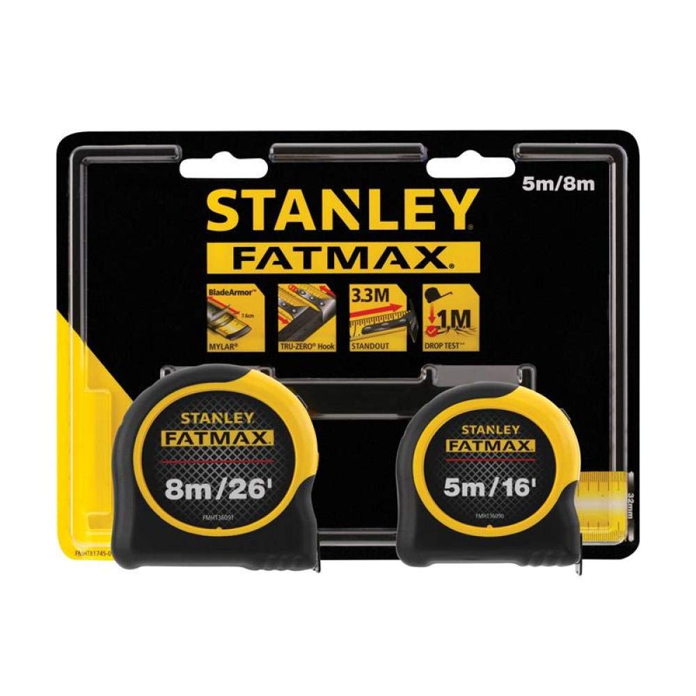 STANLEY STA081745 FatMax Classic Lot de 2 rubans adhésifs 5 m et 8 m Largeur 32 mm