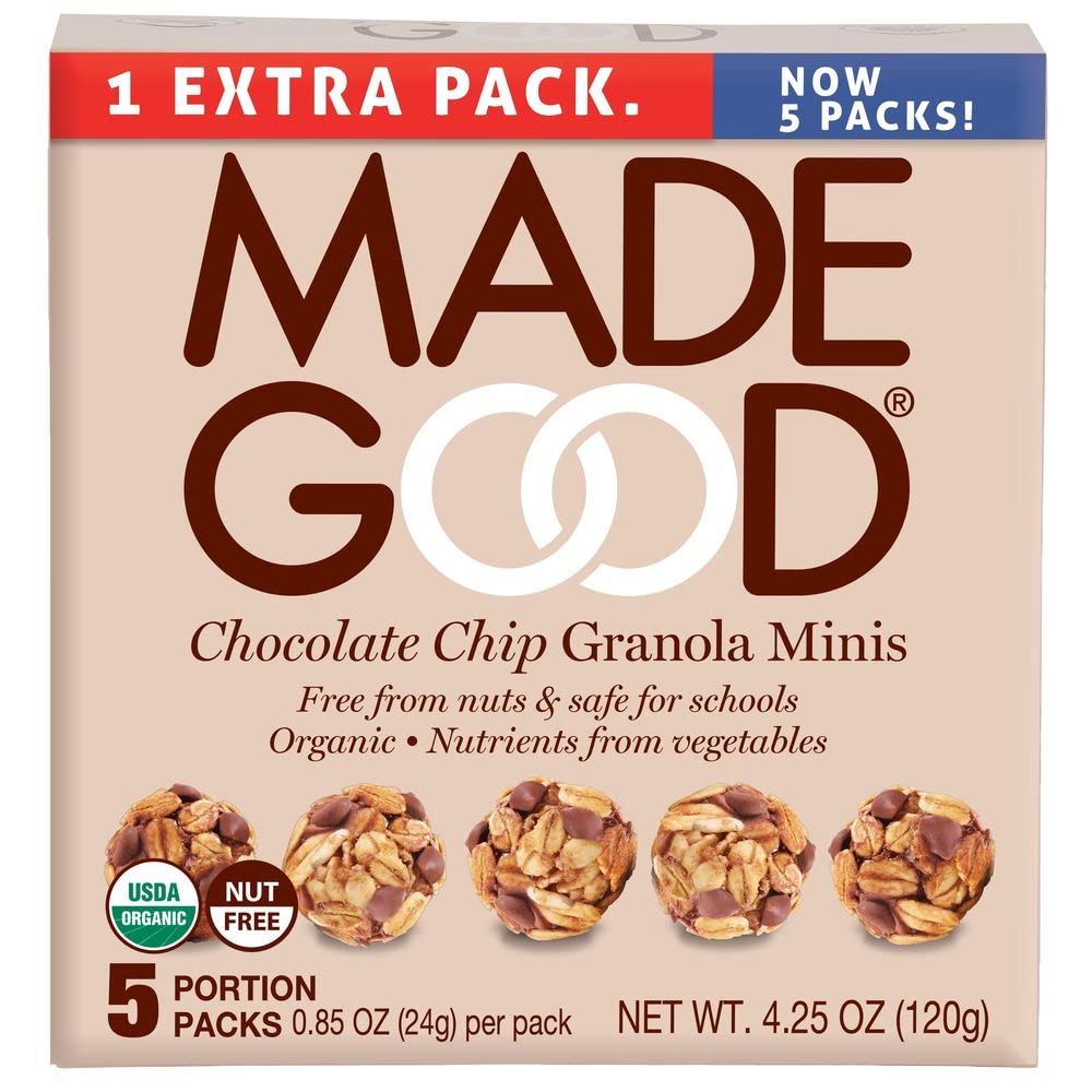 MadeGood Organic Chocolate Chip Granola Minis, Nut Free, 4.25 Ounces (Pack Of 6)