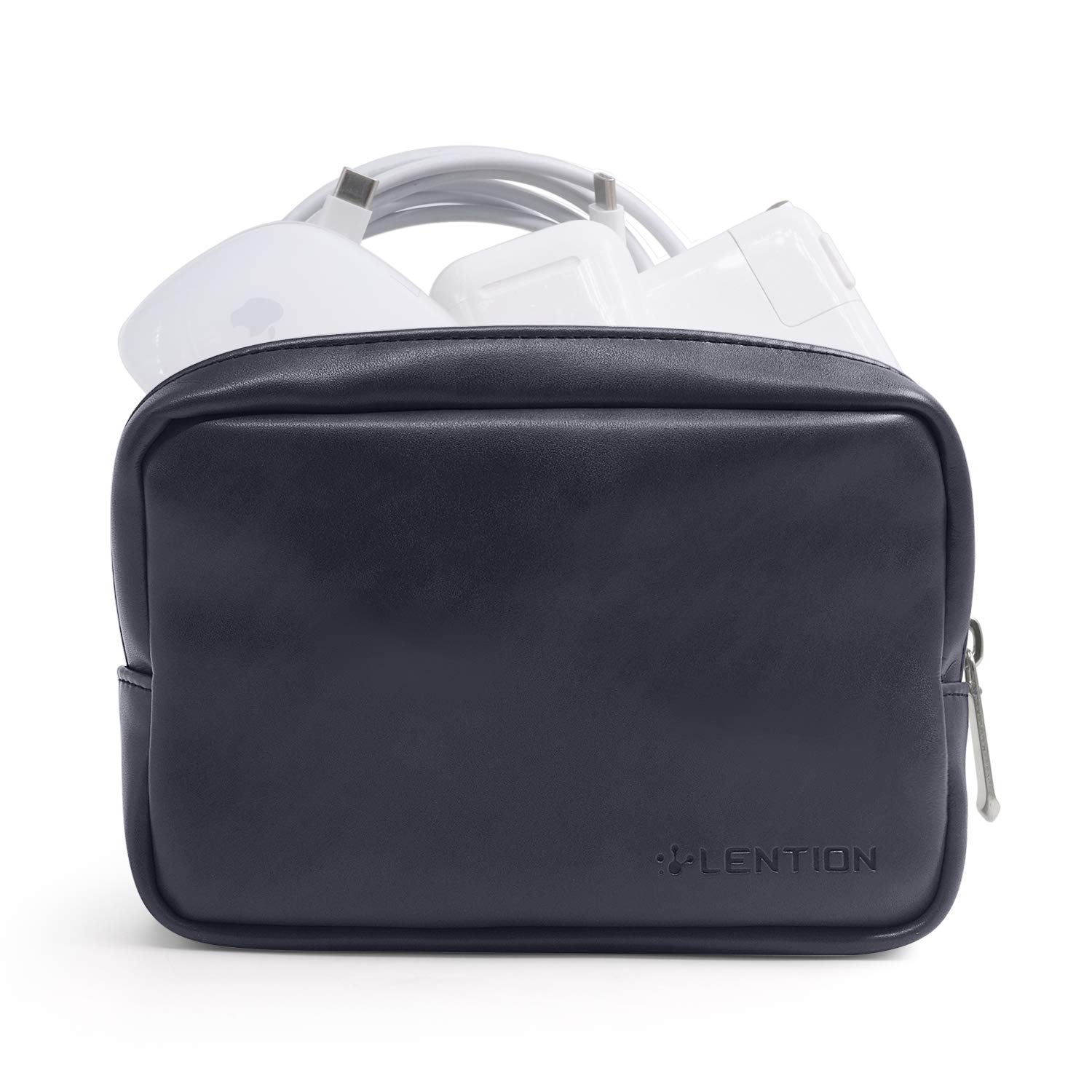 LENTION Split Leather Carrying Storage Pouch, Universal Electronic Accessories Sleeve Case for Laptop/Tablet Power Adapter, MacBook Air/Pro Charger, Wireless Mouse, Mac Gadget and More (Black)
